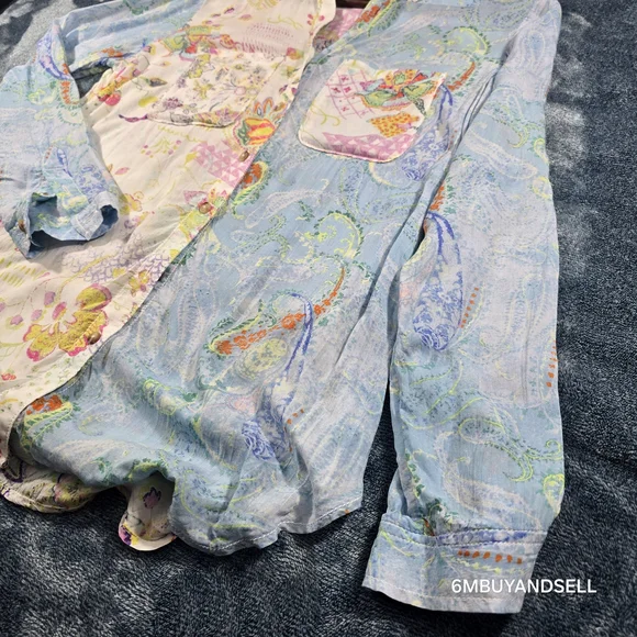 Anthropologie Pilcro Blue Floral Button Up Shirt Women's‎ XS Boho Blouse - Picture 3 of 12
